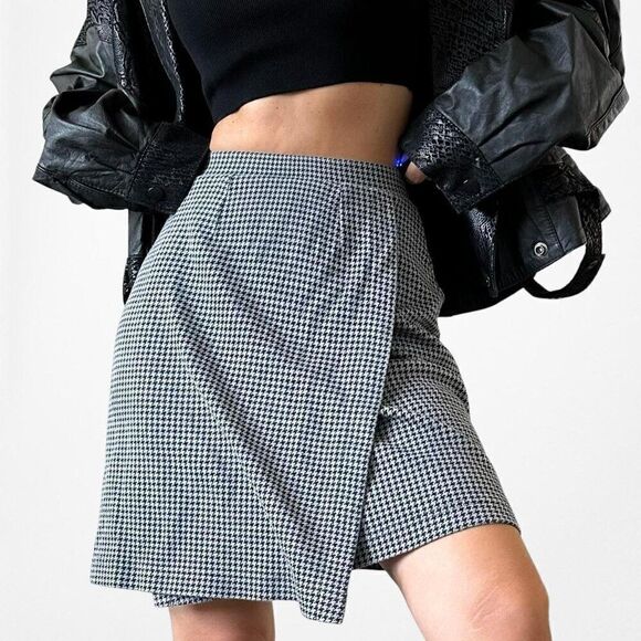 Vintage Y2K Jones New York Navy Blue Checkered Knit Knee Length Skirt Size S - Picture 2 of 6